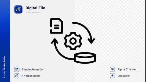 Animated Digital File Data Workflow Line Icon