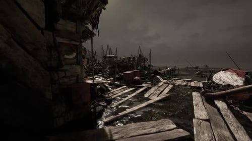 Worn Wooden Docks Create a Haunting Atmosphere at a Deserted Fishing Village