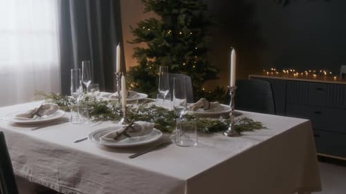 Festive Holiday Table Setting with Christmas Tree