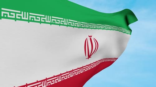 Realistic Waving Flag of Iran with Blue Sky Background Loop