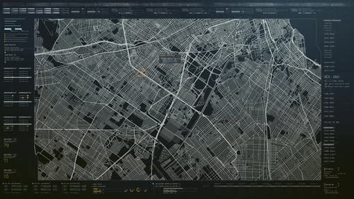 Futuristic HUD Map Interface with Digital Data Tracking Display