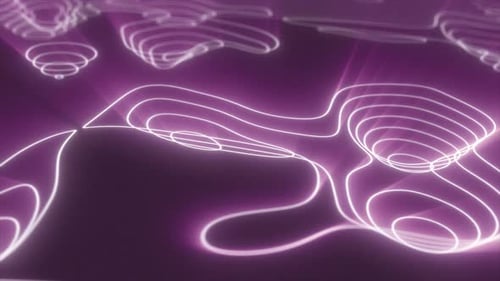 Abstract purple looped futuristic hi-tech landscape with mountains and canyons from glowing energy c
