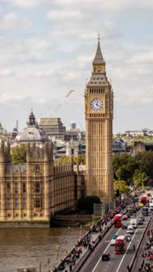 Houses of Parliament River Thames and Westminster Bridge in London in Vertical
