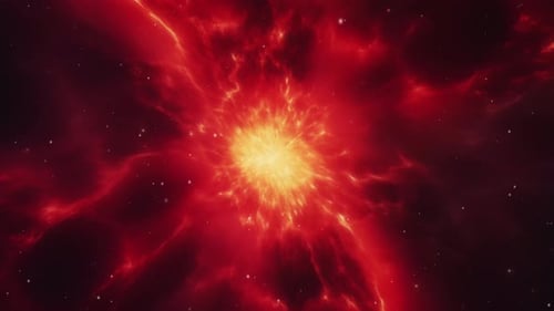 Ein feuriger roter Nebel strotzt vor Energie und wirft einen warmen Schimmer durch den Weltraum