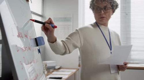 Female Teacher Pointing at Board Leading Business Class in Prison