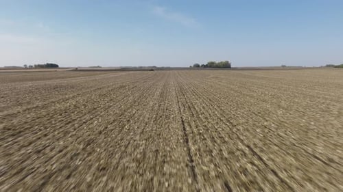 Freshly Strip Till Plowed Farm Field with Soil Rows Ready for Seeding, Aerial