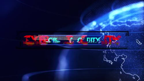 Cyber Security A.I. Text Glitch Style Animation With 3D Earth Particles And Flare Background