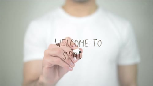 Welcome to Spain, Man Writing on Transparent Screen