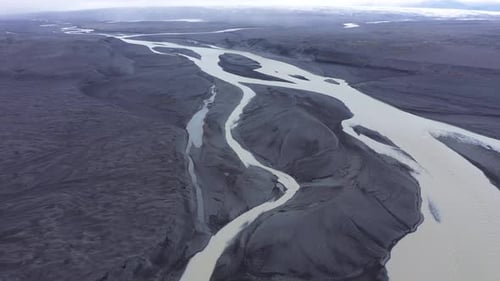 Flying Above Big River Branches System Iceland Aerial Melting Glacier Waters