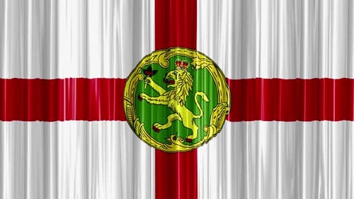 Realistic Waving Flag with Royal Lion Crest Animation Loop