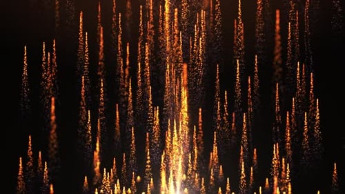 Rising light of dust of gold particles. Awards show background. Bright glowing particles