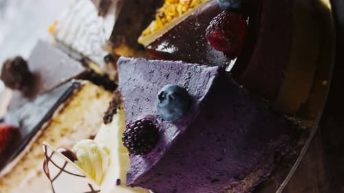 Variety of Cakes and Pies Displayed Close Up