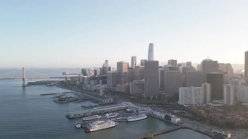 Vue aérienne de la ligne d'horizon d'une ville moderne. Survolez le centre-ville de San Francisco avec cette vidéo aérienne