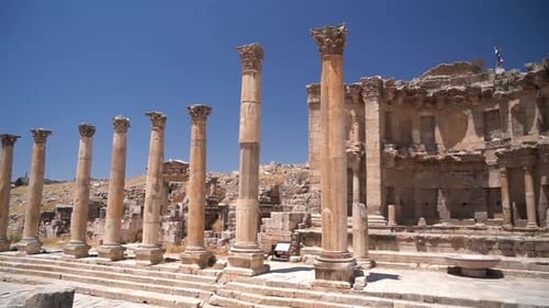 Colonnade and Nymphaeum of Ancient Roman City of Gerasa, Jerash, Jordan, Remains and Archaeological