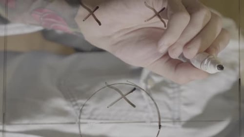 Close Up of Professional Playbook Football Tactics Draw on Glass Vertical Video