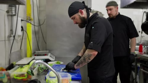 Chefs Preparing Food in Commercial Kitchen