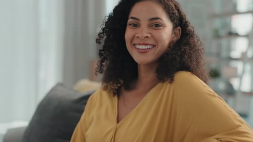 Smiling Woman in Yellow Shirt Close Up