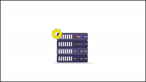 Flat Design Animated Server Rack Technology Icon with Gear