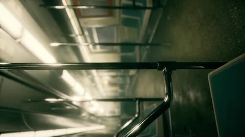 Vertical Empty Metal Subway Train in Urban Chicago