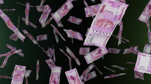 Indian Rupee 2000 Banknotes Falling Money Rain Animation