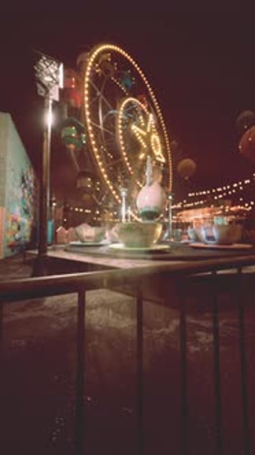 Nighttime Amusement Park With Ferris Wheel