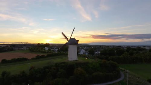 Aerial View of Windmill at Sunset