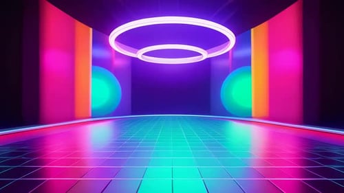 Futuristic Neon Grid Virtual Room Animated Background