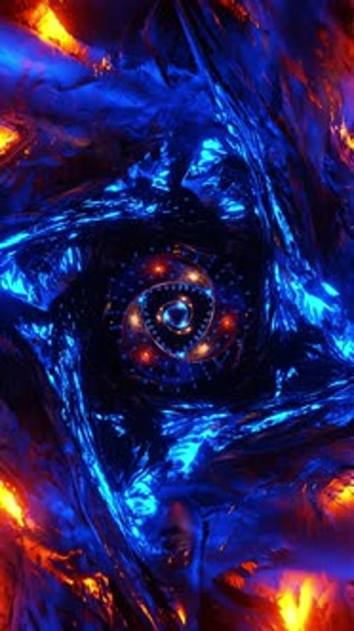 Blue and yellow abstract design with spiral in the center. Vertical looped animation