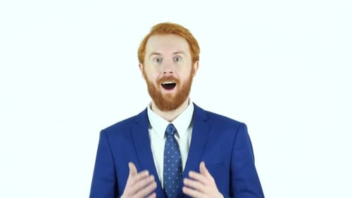 Amazed By Surprise Red Hair Beard Businessman White Background
