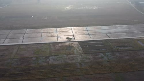 Aerial view of agricultural fields in early spring. Agricultural landscape: Farming