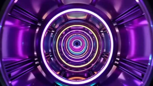 Futuristic Abstract Neon Ring Tunnel Loop 3D Cyberpunk Motio