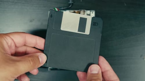 Floppy Disc FDD Close Up Using Diskette for Old PC Computer Macro Archive Programme or Music