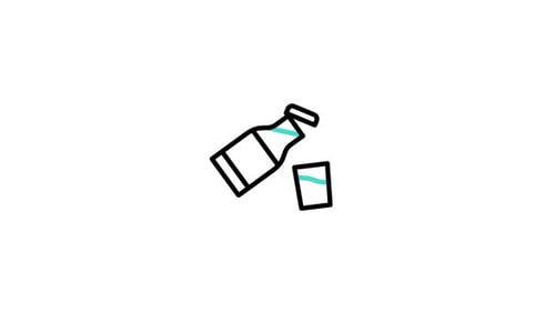 Flat Design Animation: Bottle Pours Drink into Glass Icon