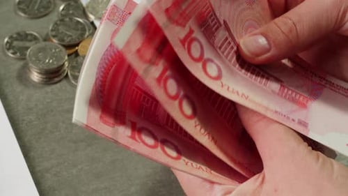 Detailed Close Up of 100 Yuan the Chinese Currency 100 Renminbi the Highest Denomination of China's
