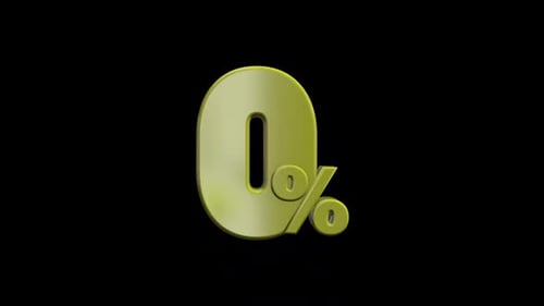 Animated 3D Golden Zero Percent Symbol Rotation