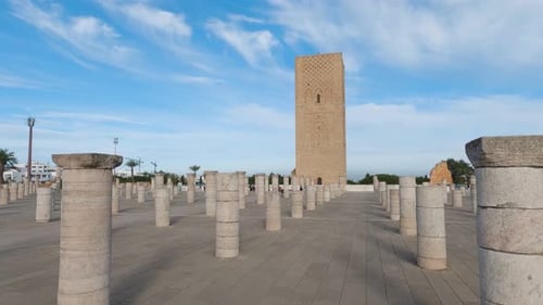 First Person POV Walking Between Columns at Hassan Tower, Rabat, Morocco