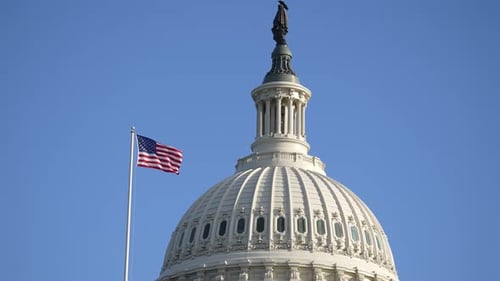 Capitol Dome Against Blue Sky Capitol Represents American Government Power Capitol Landmark in