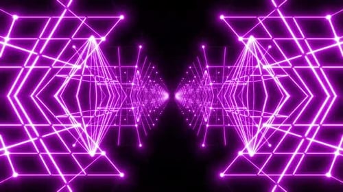 Dynamic neon lights illuminate abstract geometric tunnel motion