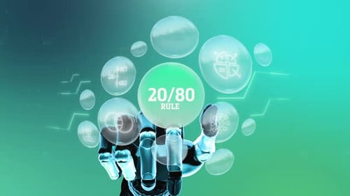 Robotic Hand Presents Information Network with Data Icons