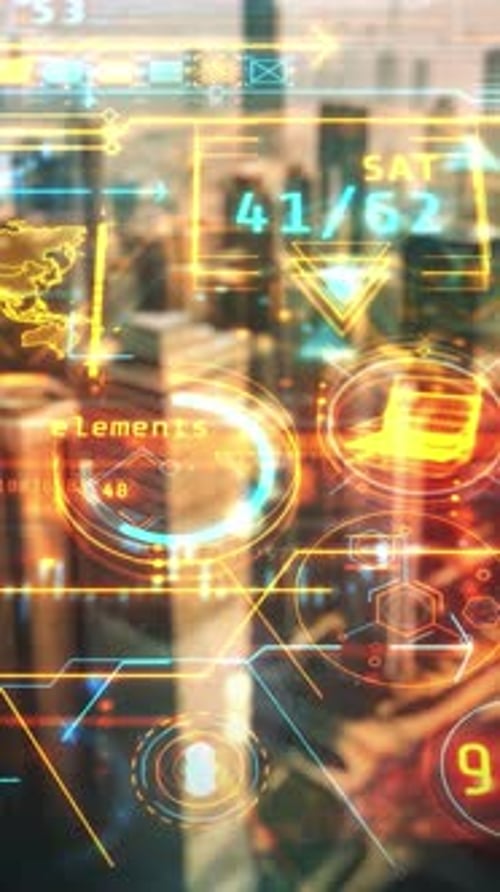 3D Animated City Skyline with Infographic Overlays