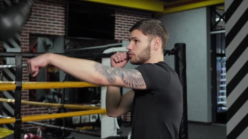 Man Training with Speed Bag in Boxing Gym