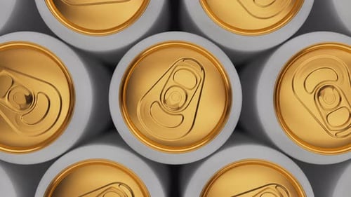 Overhead View of Looping White and Gold Cans