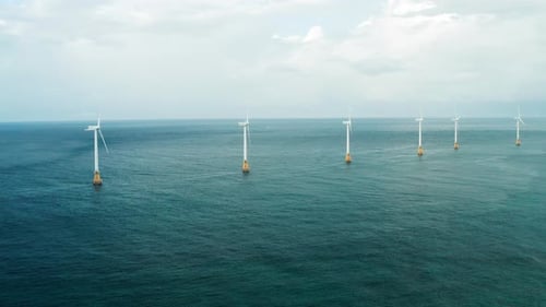 Sinchang Windmill Coast (신창풍차해안) areal view, Jeju-do, South Korea
