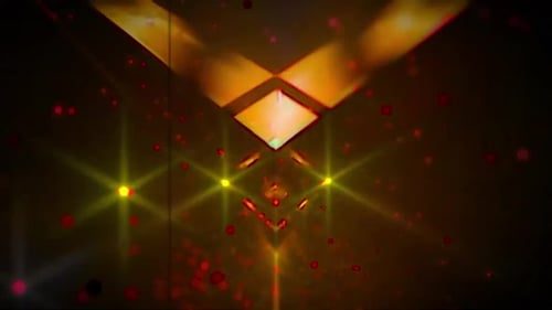 Dynamic Light Tunnel with Shimmering Geometric Shapes and Particles