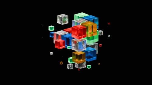 VJ Loop aus lebendigen 3D-Würfeln, die in dynamischer Bewegung und Rhythmus wirbeln