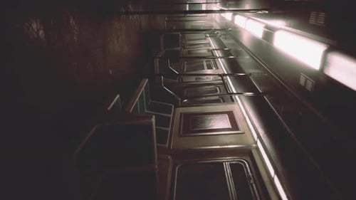 Vertical Empty Metal Subway Train in Urban Chicago