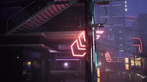 Futuristic Cyberpunk City With Glowing Neon Lights Animation
