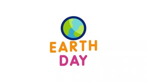 Earth Day Animated Text with Rotating Flat Design Globe