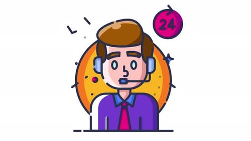 Animated 24/7 Customer Support Flat Design Icon