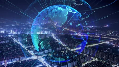 smart Connected city skyline. Futuristic network concept, city Technology